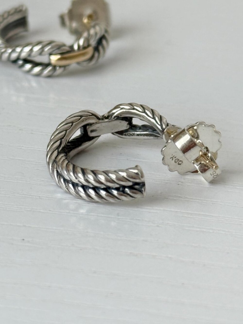 David Yurman Sterling Silver & 18K Yellow Gold Cable Loop Hoop Earrings